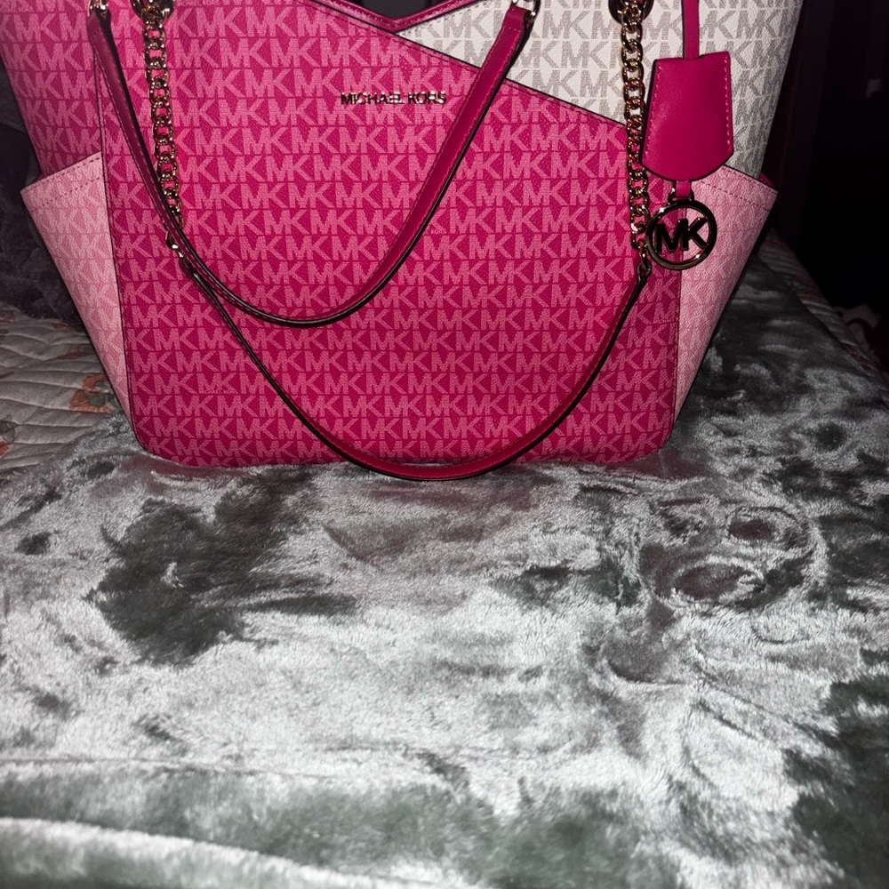 Michael Kors Pink and Red Signature Tote
